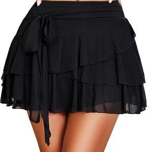 Women's Mini Skirt Mesh Flowy Hem Y2K Skirts Multi-Layer Ruffle Trim Lingerie Sk